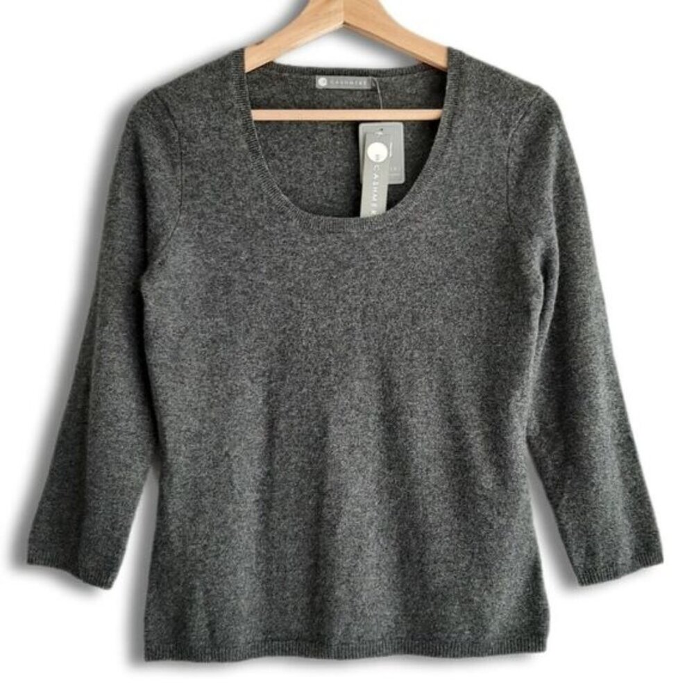 InCASHMERE 100% Cashmere Scoop Neck Sweater Grey Sz M